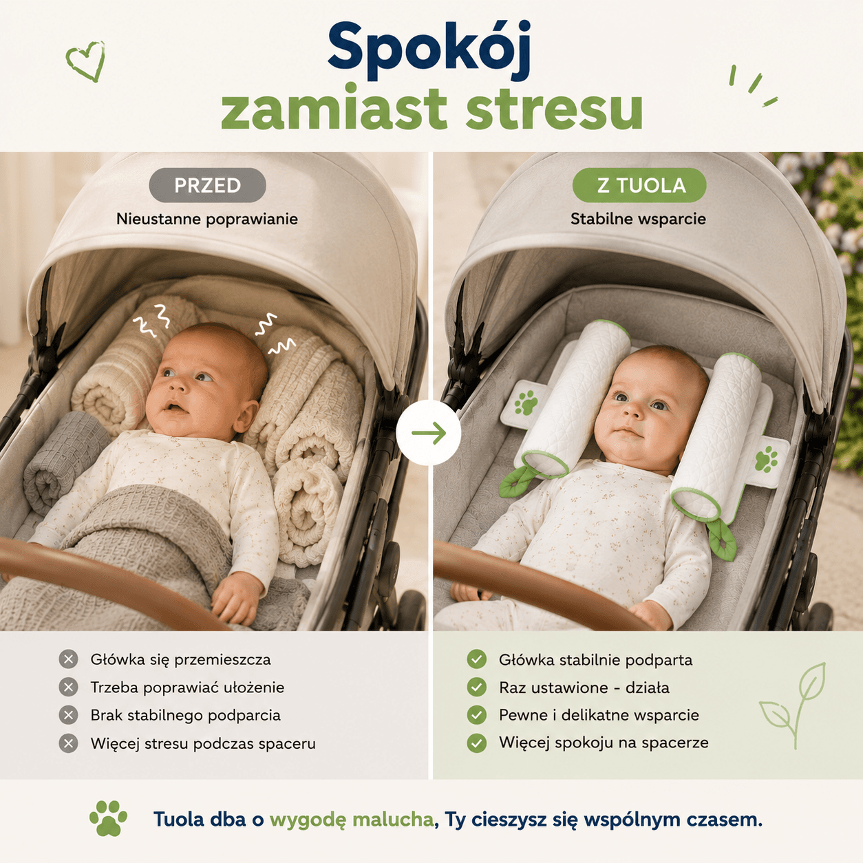Poduszka stabilizująca TUOLA - miękkie podparcie główki do gondoli i łóżeczka.